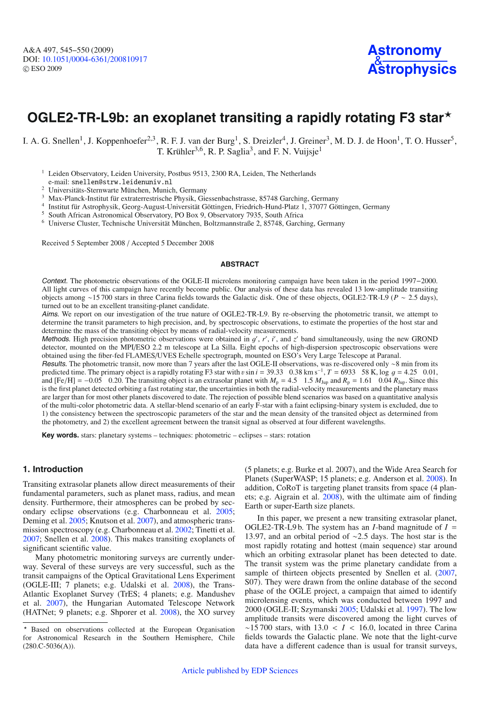 OGLE2-TR-L9b: an Exoplanet Transiting a Rapidly Rotating F3 Star