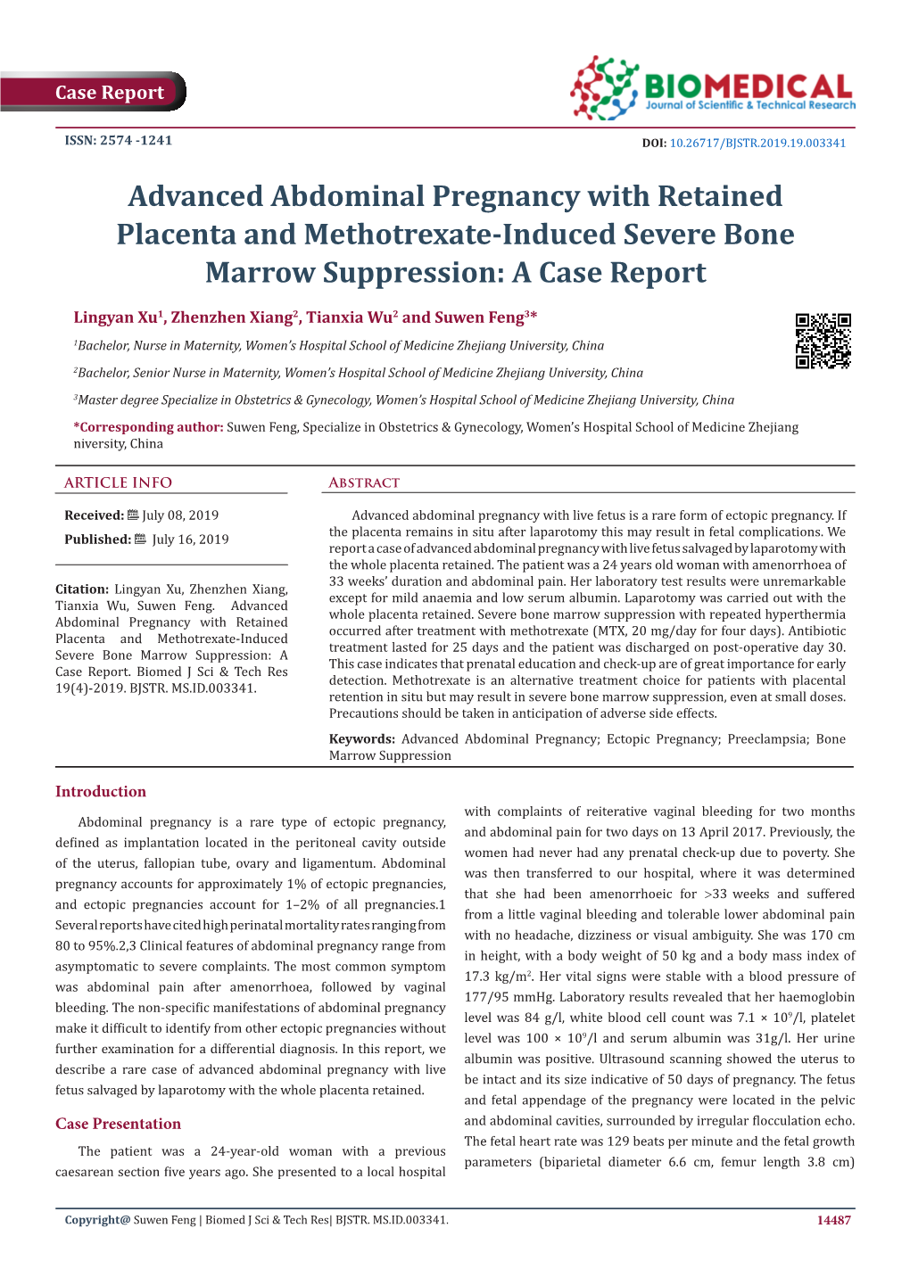 Advanced Abdominal Pregnancy with Retained Placenta and Methotrexate-Induced Severe Bone Marrow Suppression: a Case Report