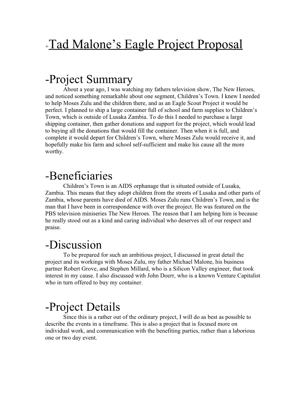 +Tad Malone S Eagle Project Proposal