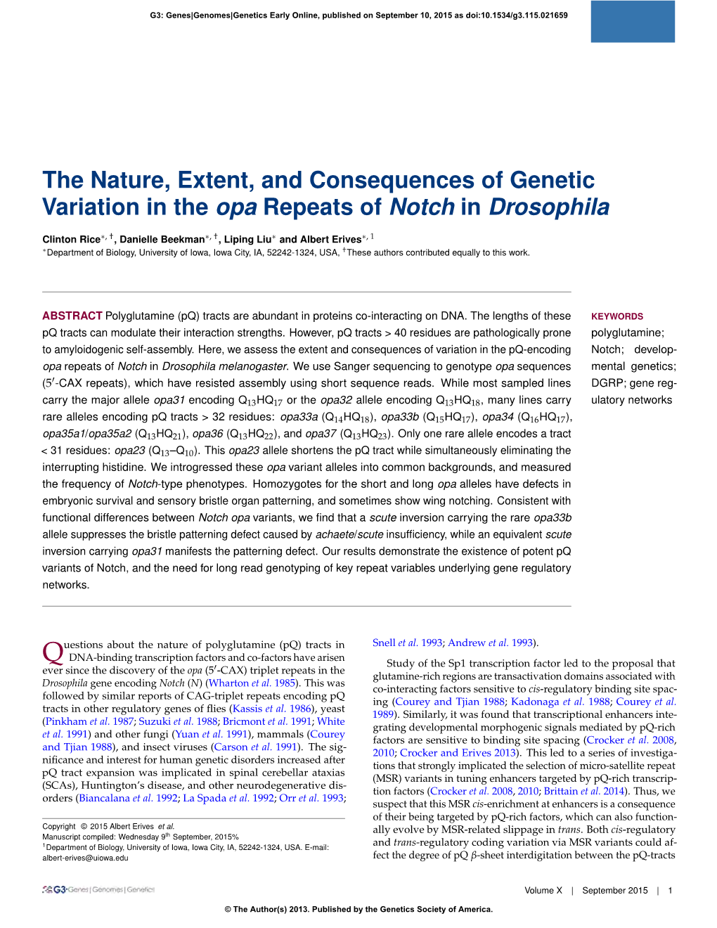 The Nature, Extent, and Consequences of Genetic Variation in the Opa Repeats of Notch in Drosophila