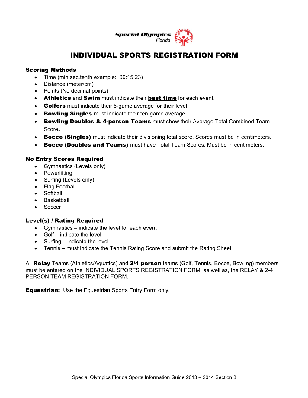 Sofl Athlete Games Registration Form