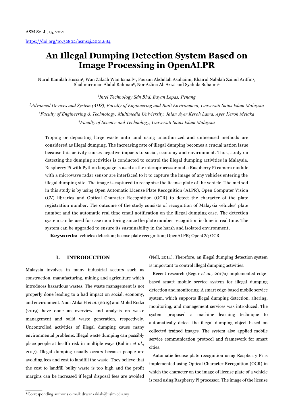 An Illegal Dumping Detection System Based on Image Processing in Openalpr