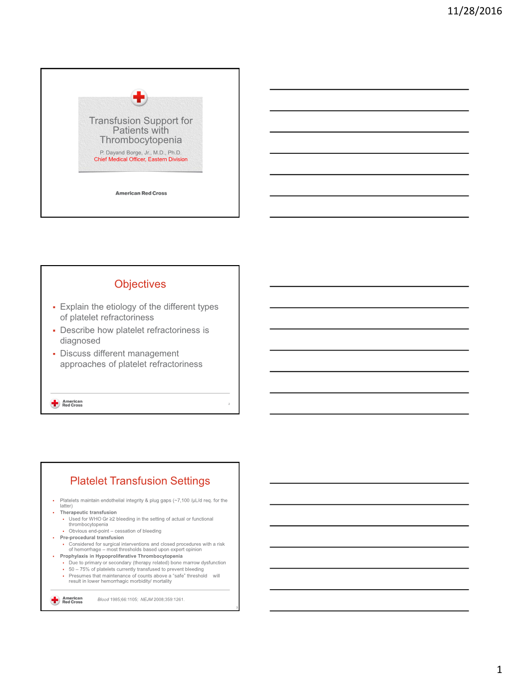 Objectives Platelet Transfusion Settings