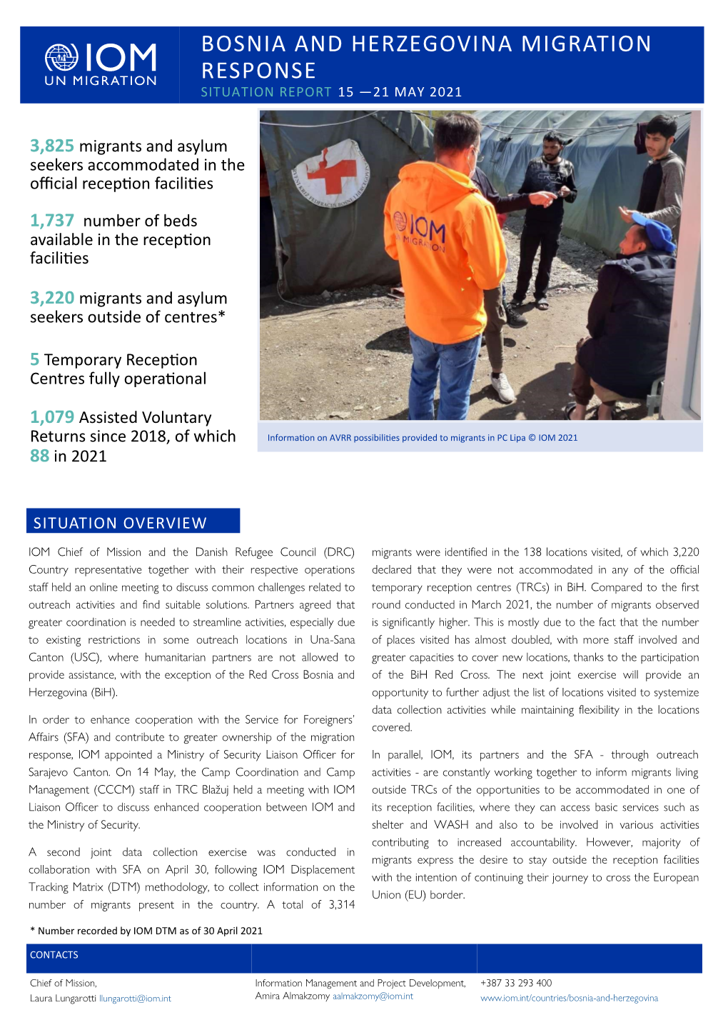 Bosnia and Herzegovina Migration Response Situation Report 15 —21 May 2021