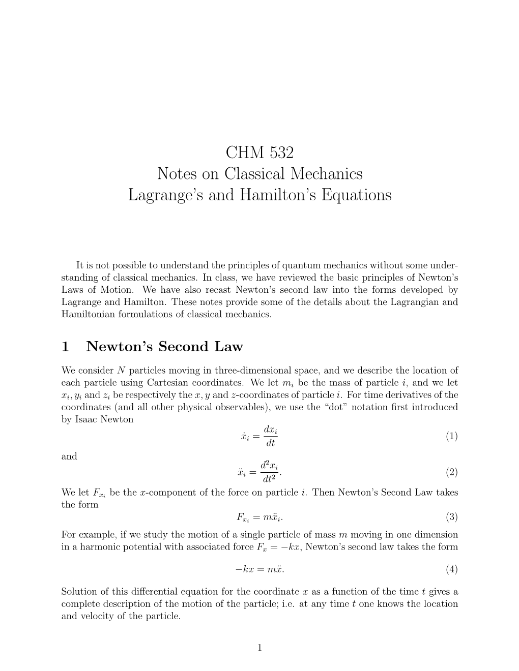 CHM 532 Notes on Classical Mechanics Lagrange's And