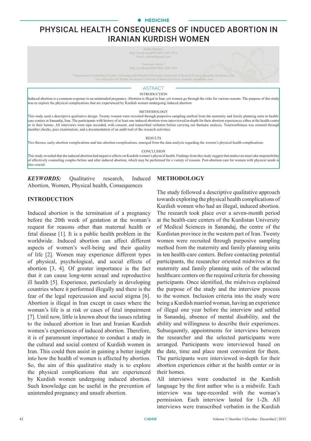 Physical Health Consequences of Induced Abortion in Iranian Kurdish Women