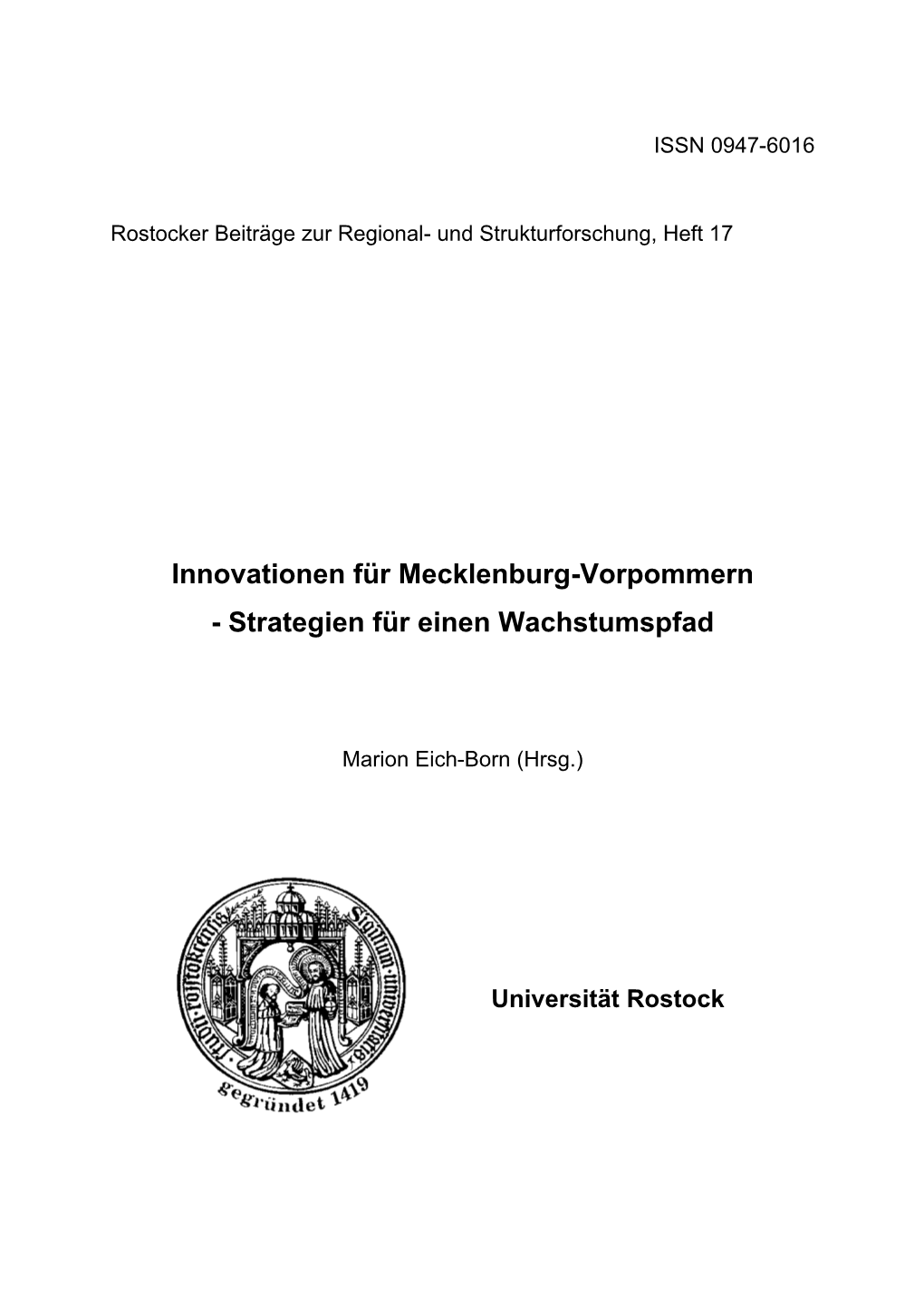 Innovationen Für Mecklenburg-Vorpommern - Strategien Für Einen Wachstumspfad
