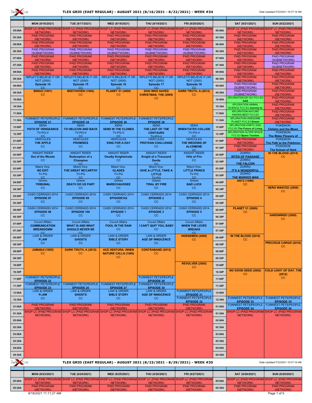 TLEX GRID (EAST REGULAR) - AUGUST 2021 (8/16/2021 - 8/22/2021) - WEEK #34 Date Updated:7/23/2021 10:27:19 AM