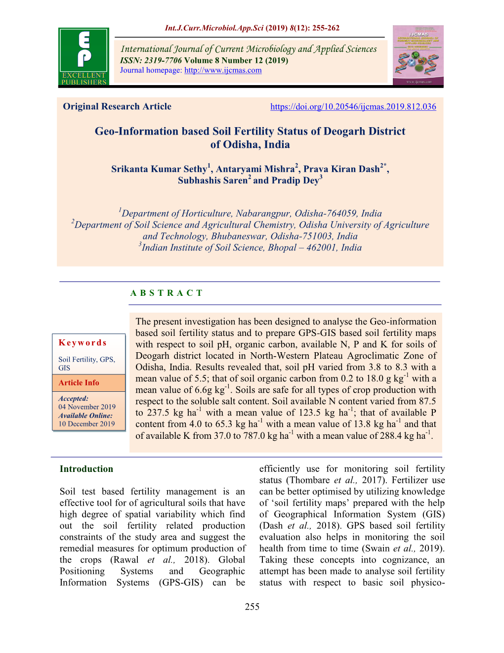 Geo-Information Based Soil Fertility Status of Deogarh District of Odisha, India