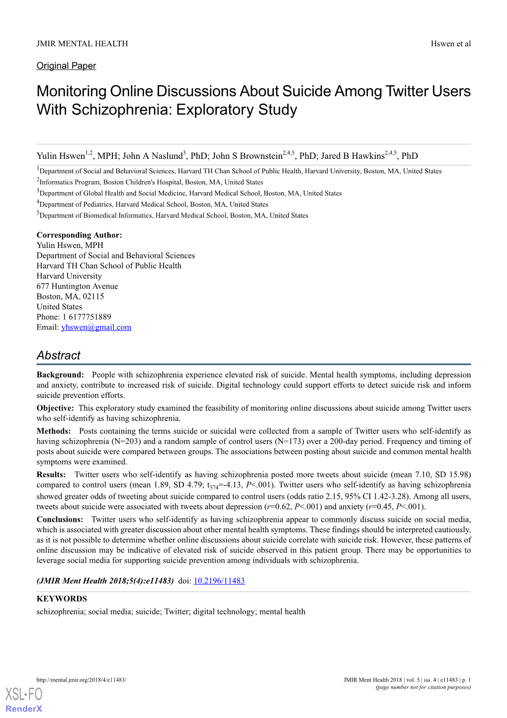 Monitoring Online Discussions About Suicide Among Twitter Users with Schizophrenia: Exploratory Study