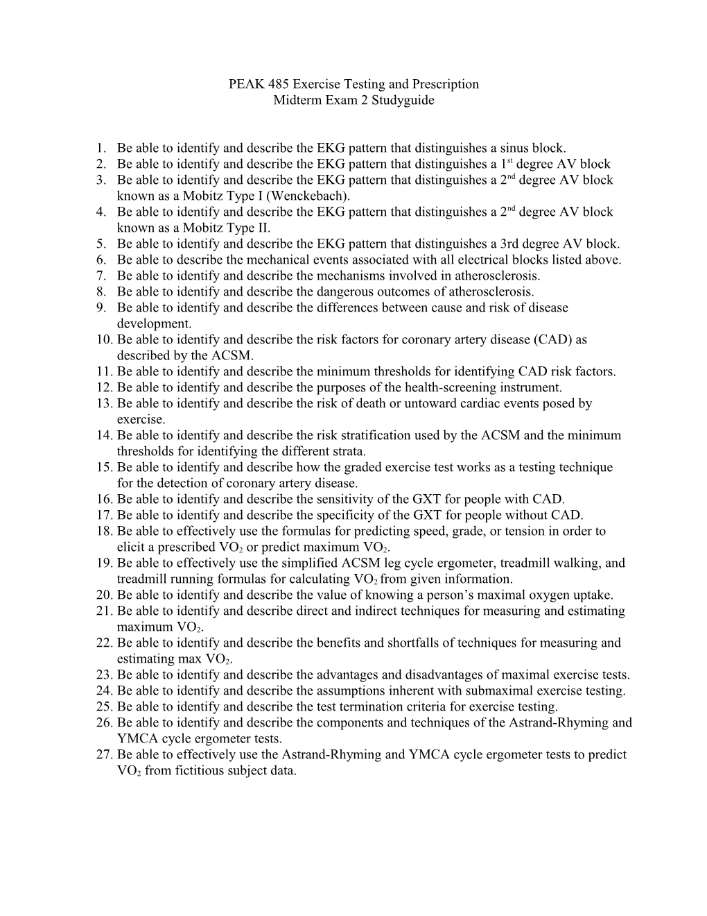 PEAK 485 Exercise Testing and Prescription