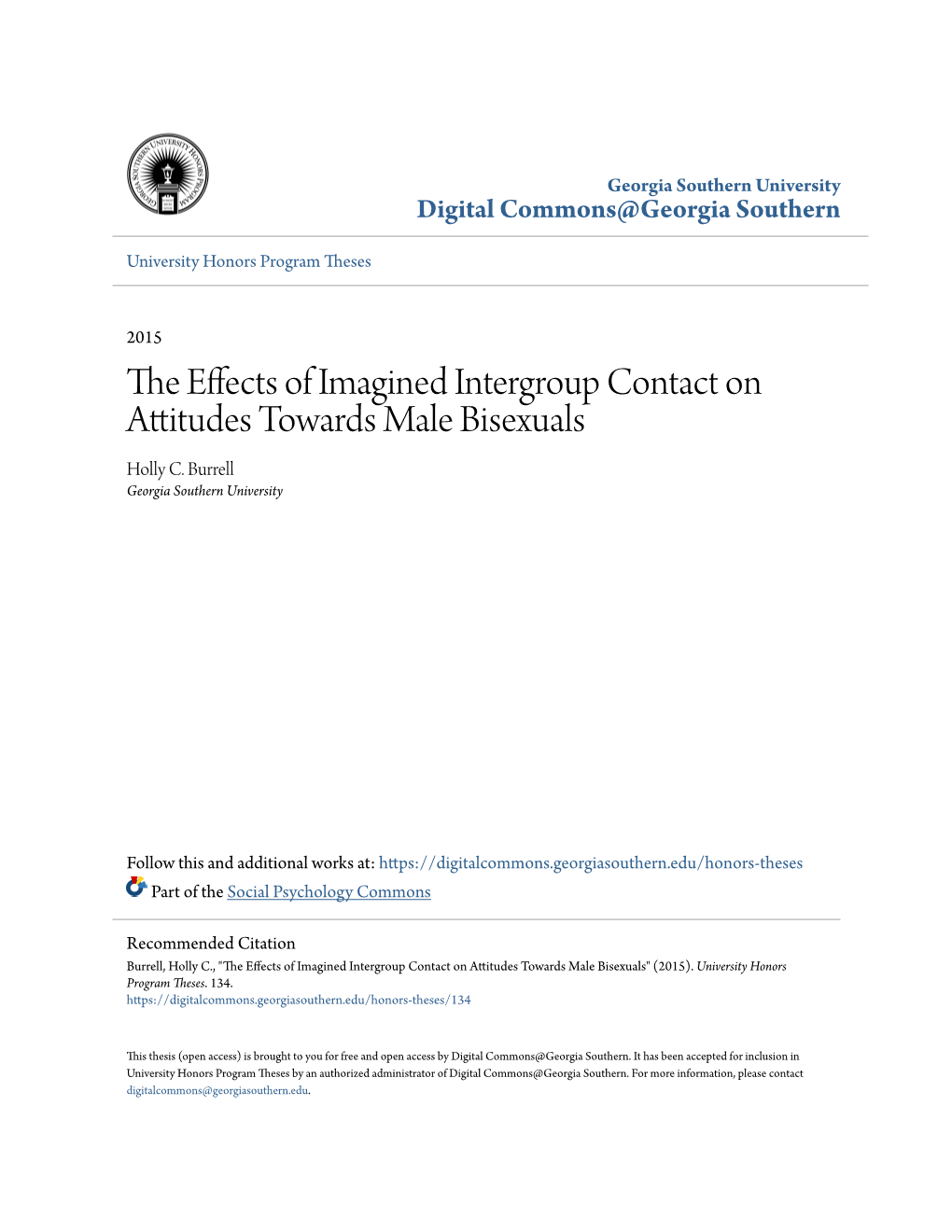 The Effects of Imagined Intergroup Contact on Attitudes Towards Male Bisexuals" (2015)