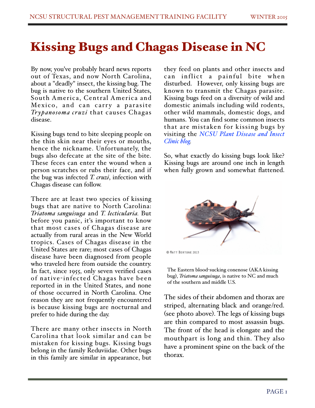 Kissing Bugs and Chagas Disease in NC