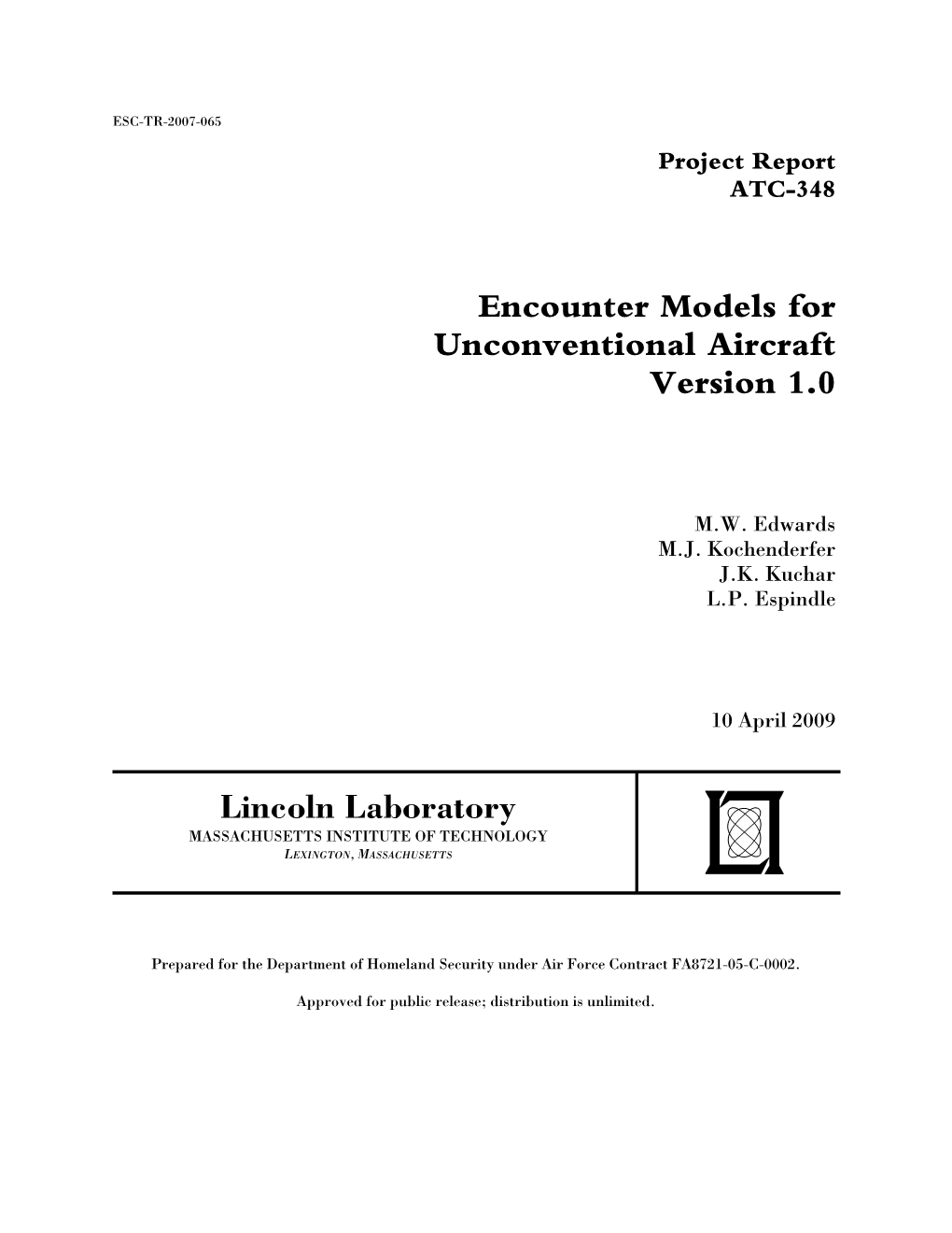 Encounter Models for Unconventional Aircraft Version 1.0