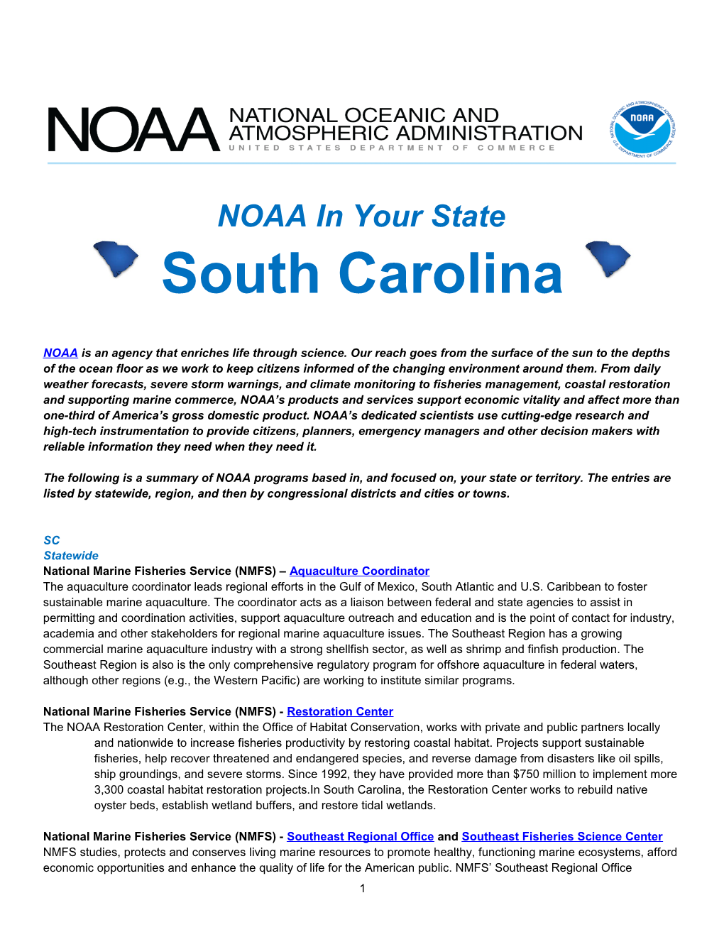 NOAA in Your State - South Carolina