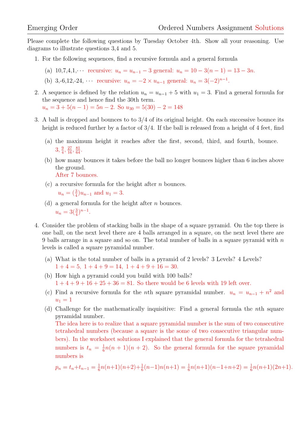 Emerging Order Ordered Numbers Assignment Solutions