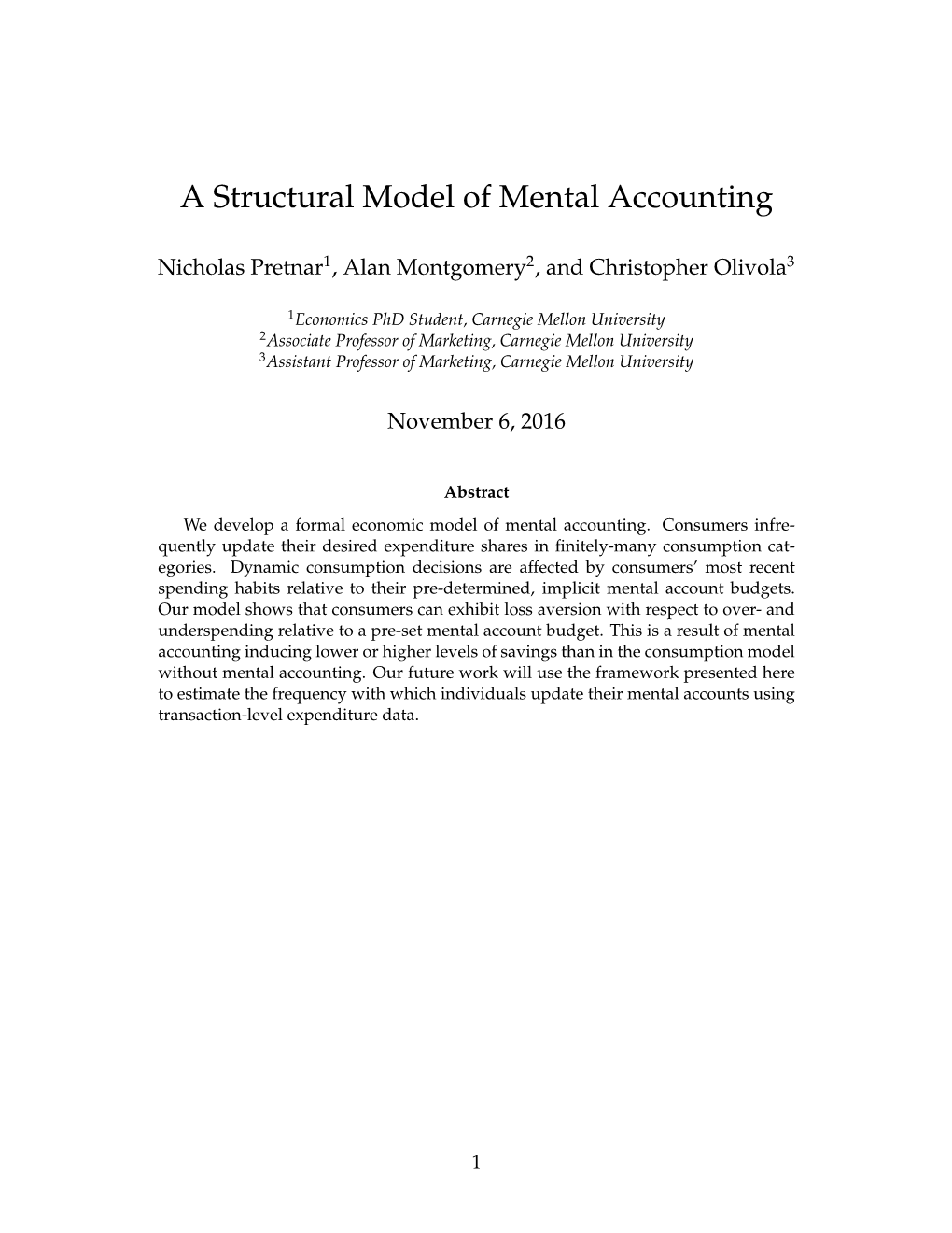 A Structural Model of Mental Accounting