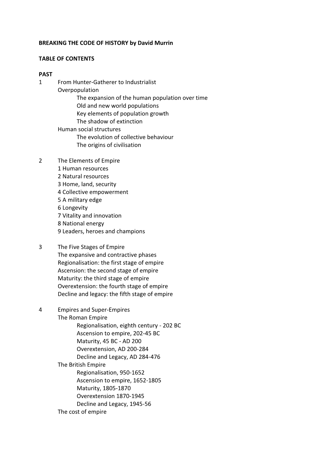 BREAKING the CODE of HISTORY by David Murrin TABLE OF