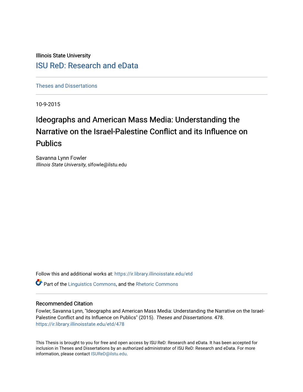 Ideographs and American Mass Media: Understanding the Narrative on the Israel-Palestine Conflict and Its Influence on Publics