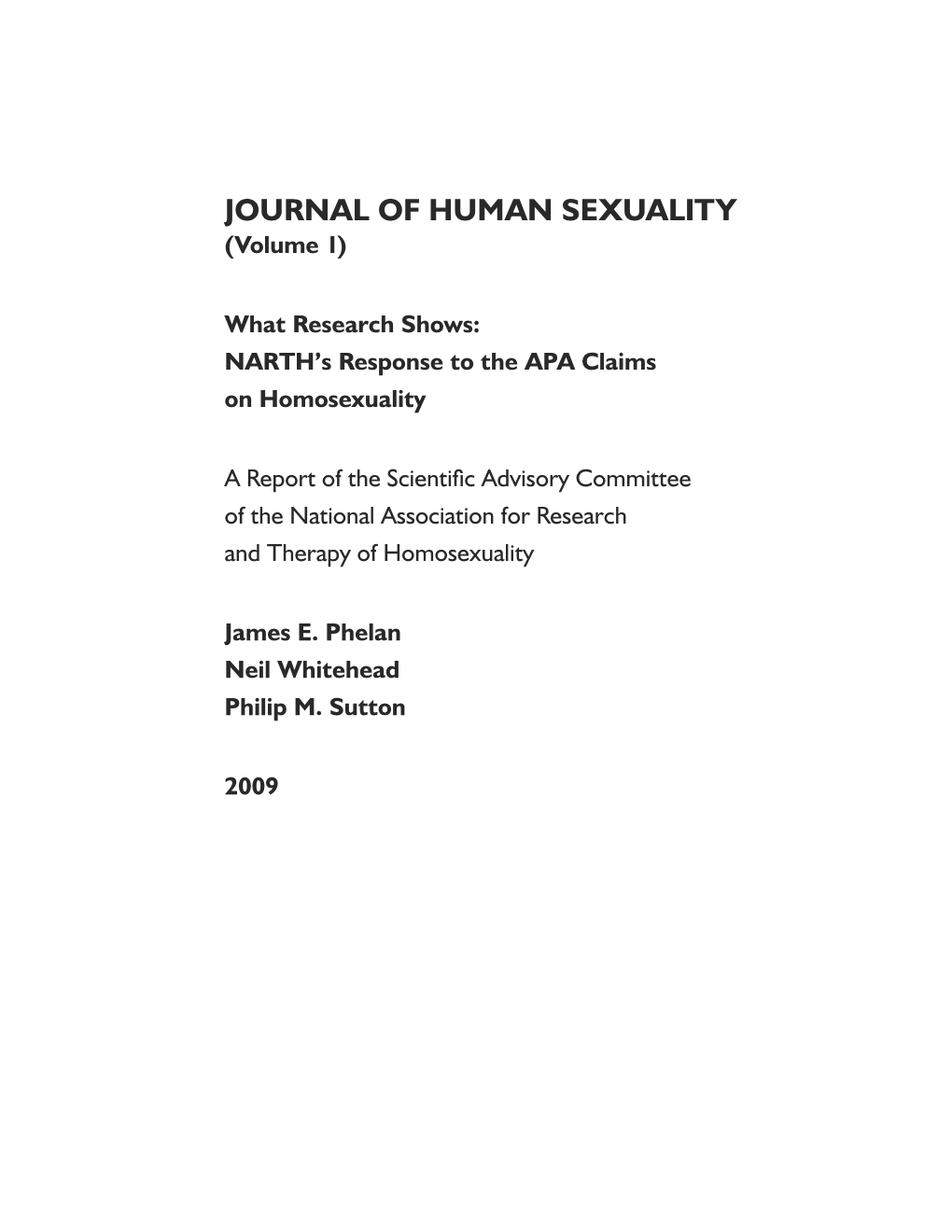 JOURNAL of HUMAN SEXUALITY (Volume 1)