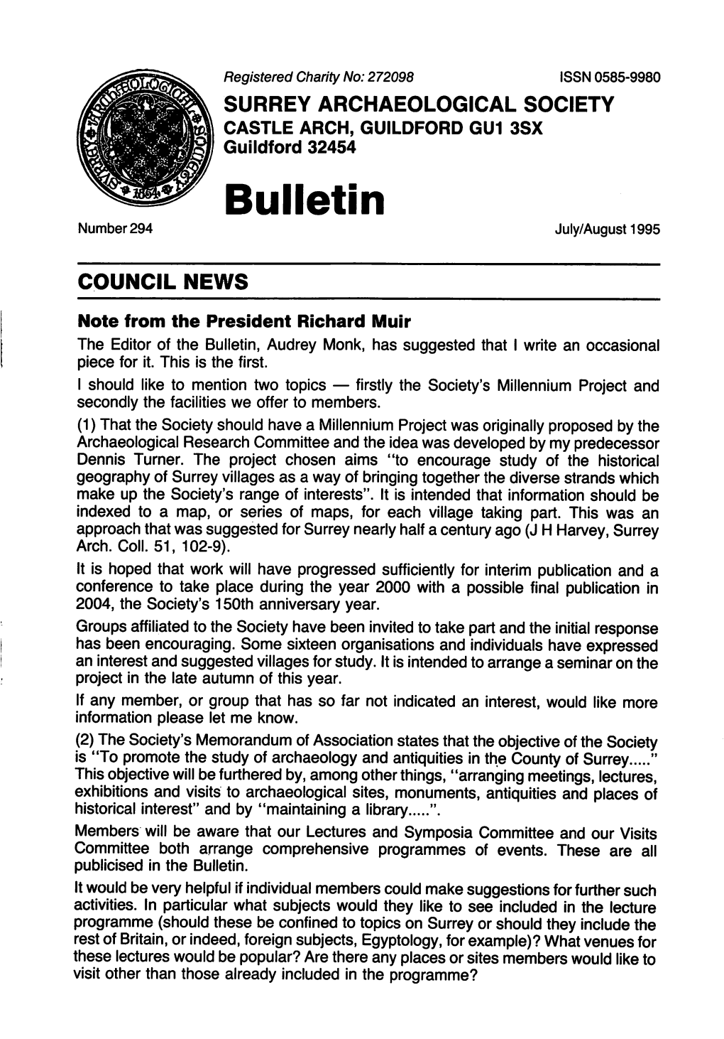 Bulletin N U M B E R 2 9 4 July/August 1995