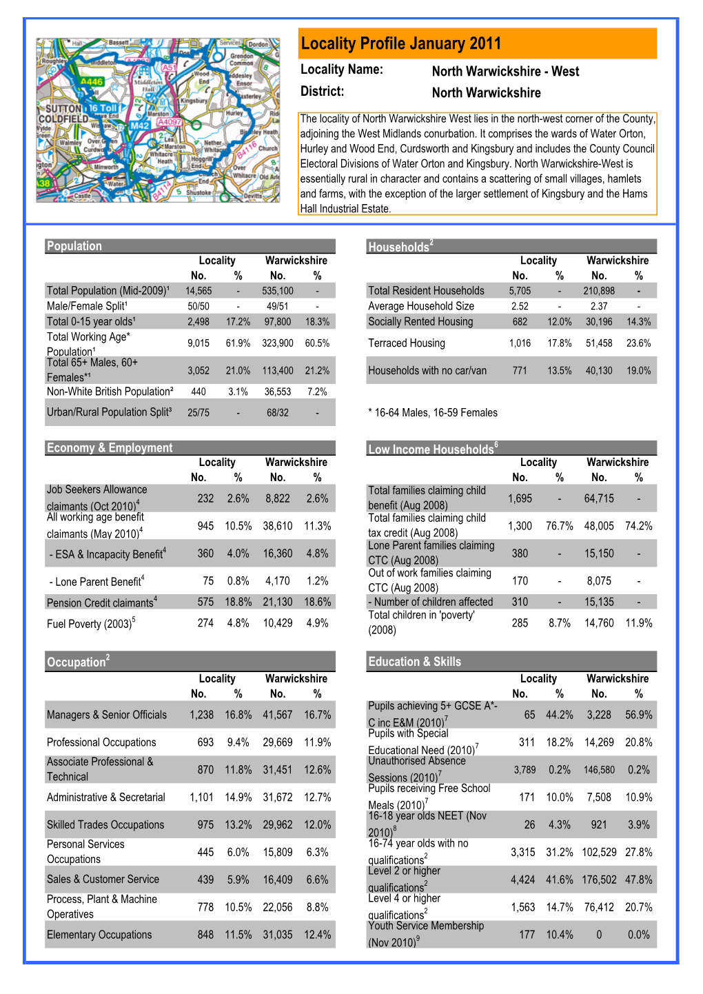 Locality Profile January 2011 Locality Name: North Warwickshire - West District: North Warwickshire