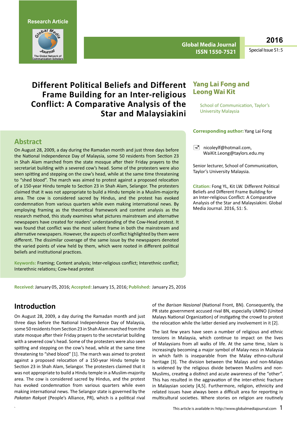 Different Political Beliefs and Different Frame Building for an Inter-Religious