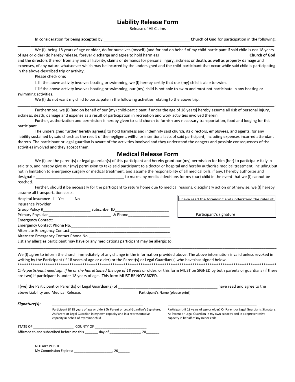 Liability Release Form