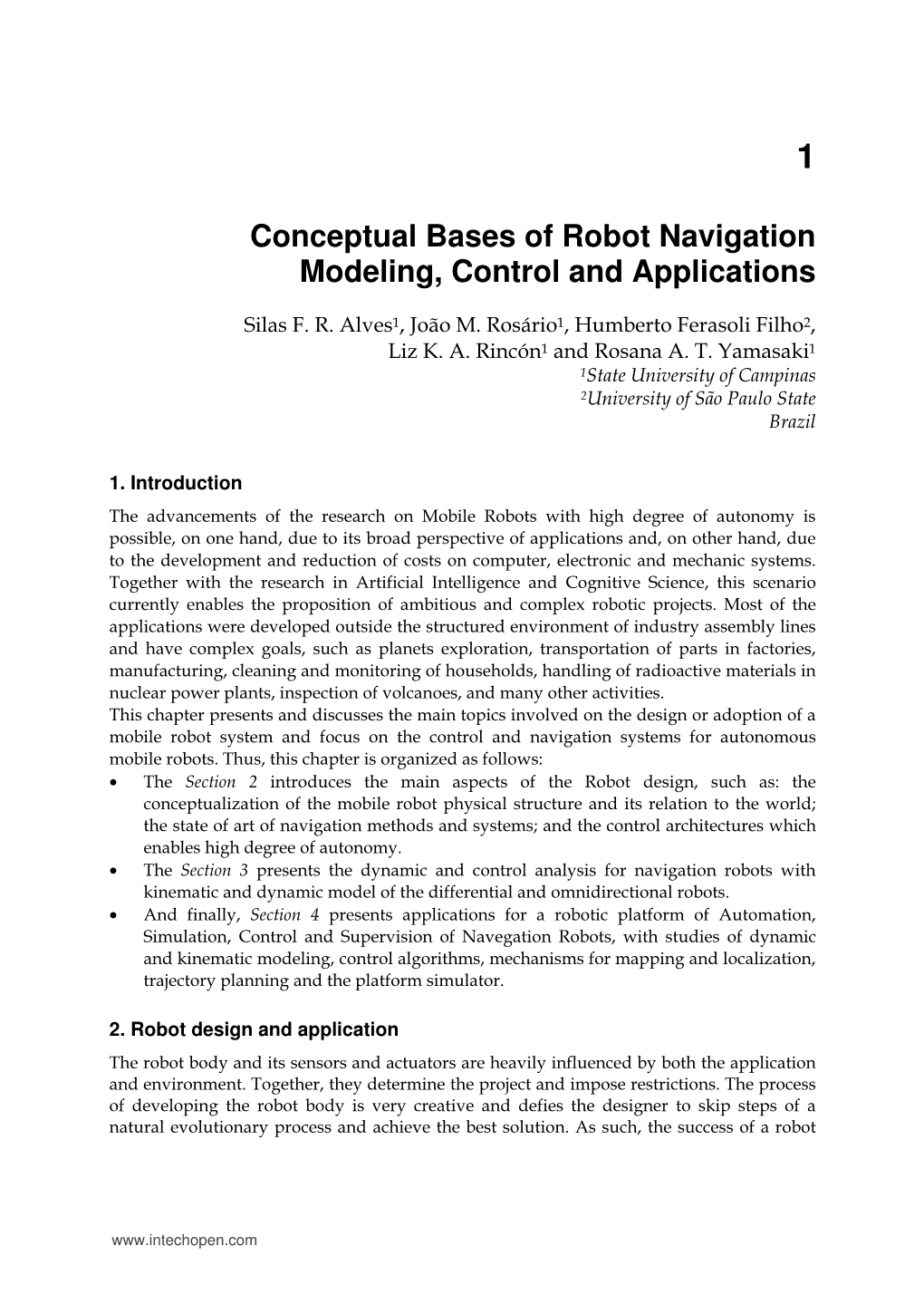 Conceptual Bases of Robot Navigation Modeling, Control and Applications