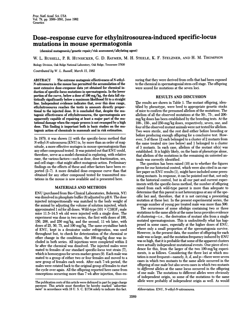 Dose-Response Curve for Ethylnitrosourea-Induced Specific