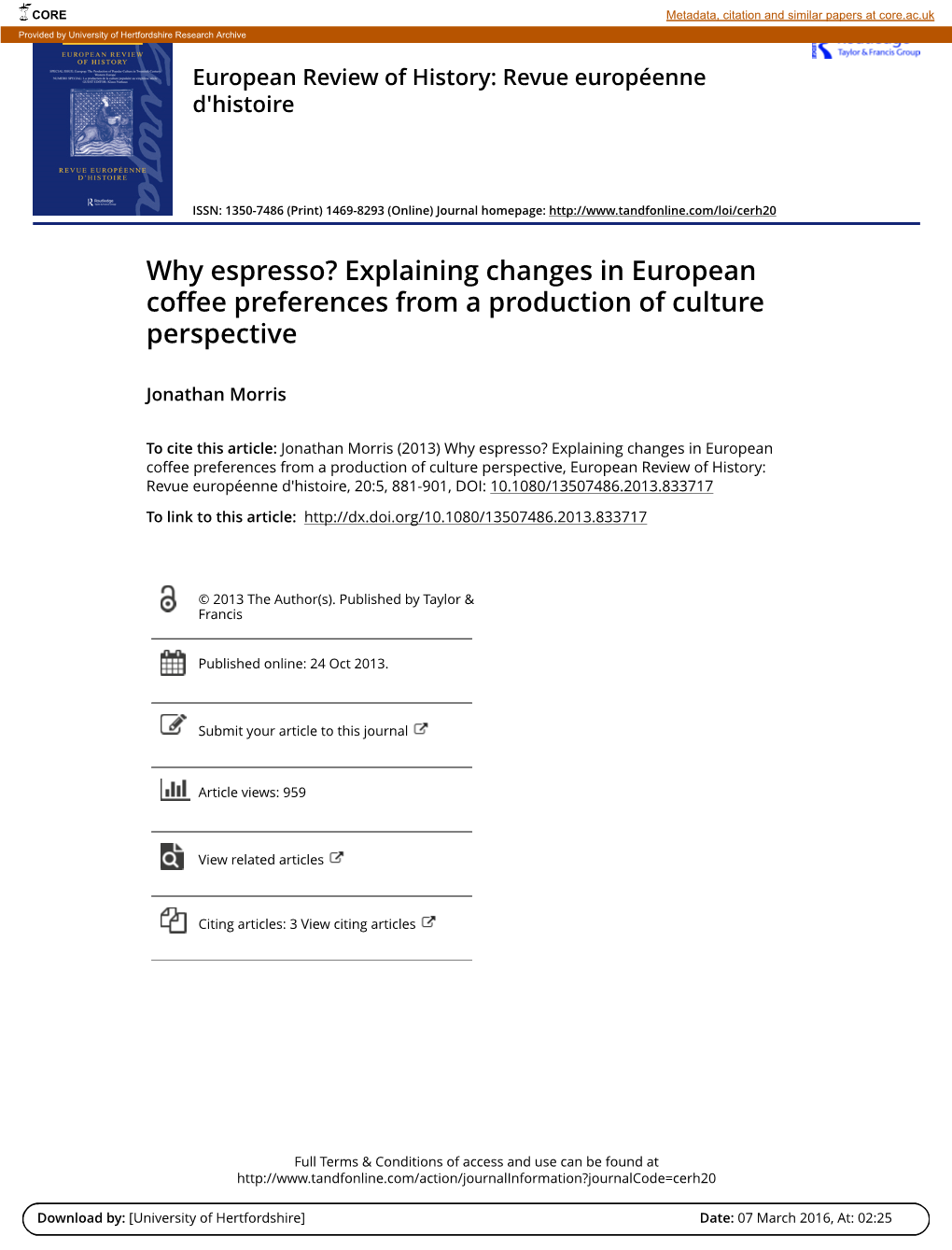 Why Espresso? Explaining Changes in European Coffee Preferences from a Production of Culture Perspective