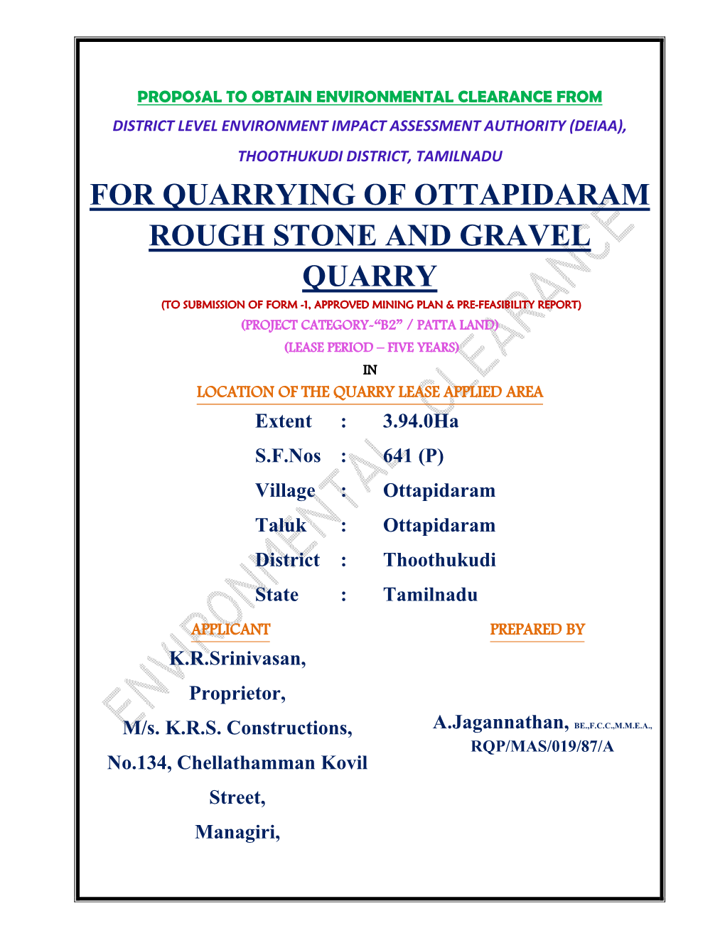 Ottapidaram District : Thoothukudi State : Tamilnadu