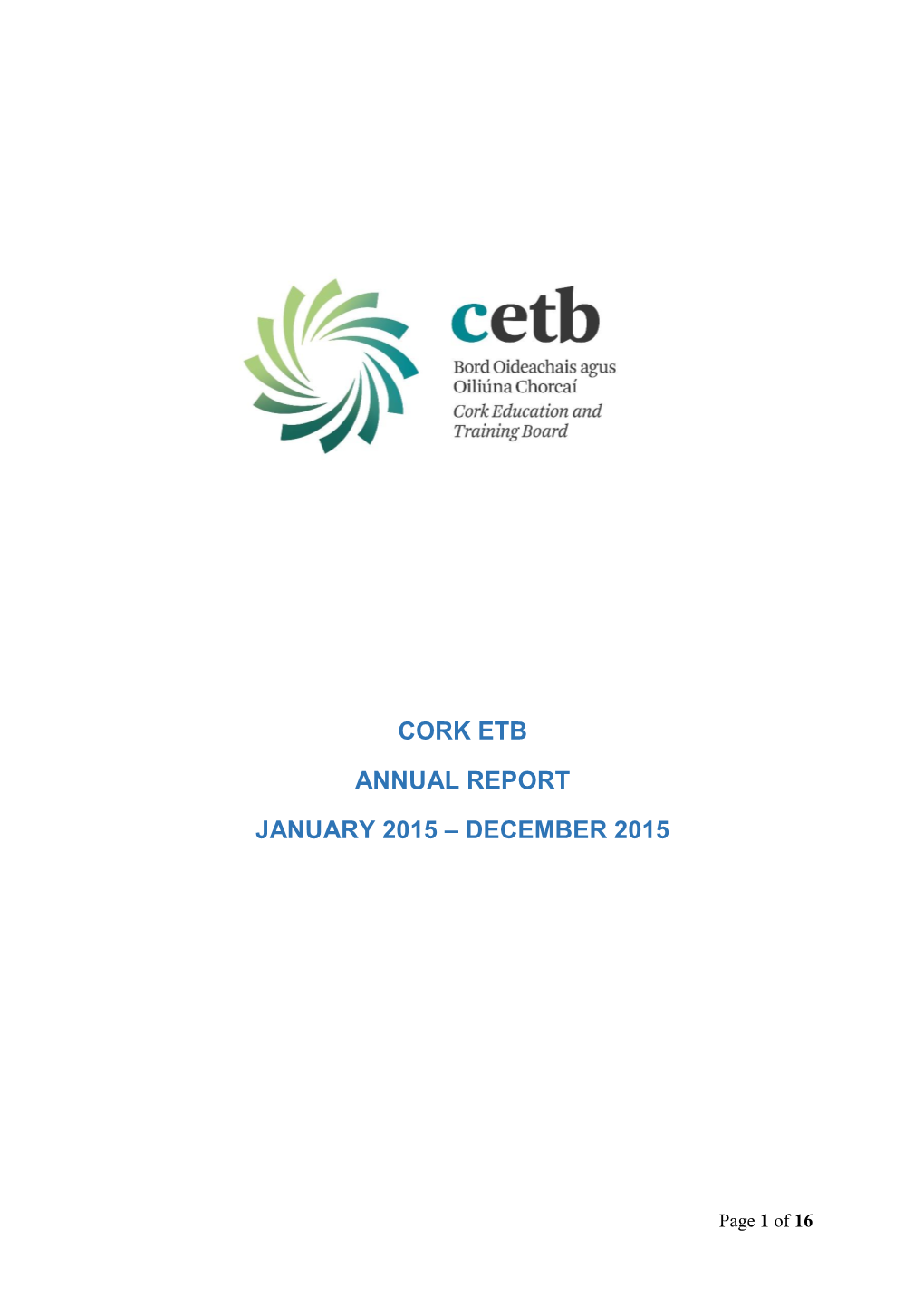 Cork Etb Annual Report January 2015 – December 2015