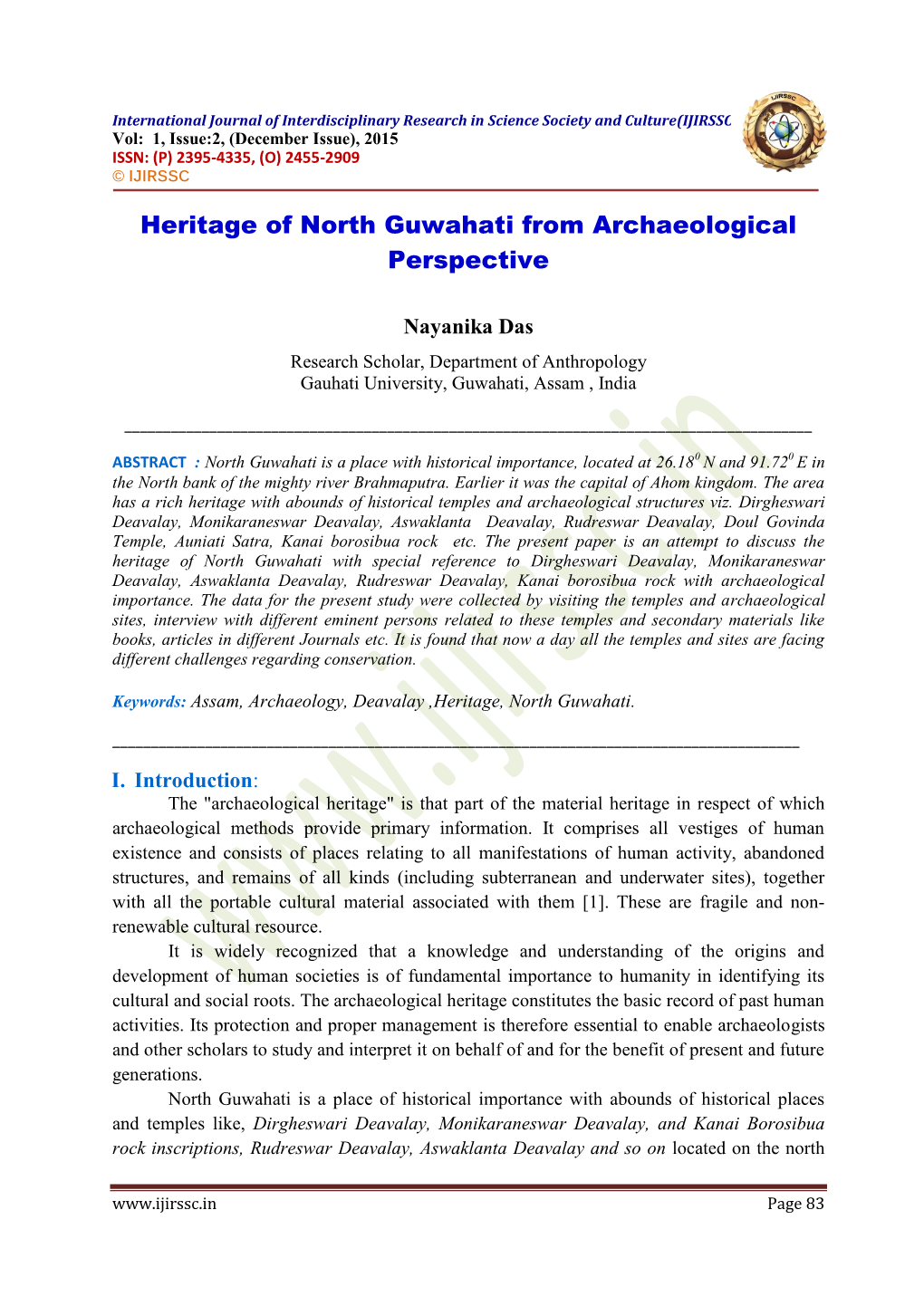 Heritage of North Guwahati from Archaeological Perspective
