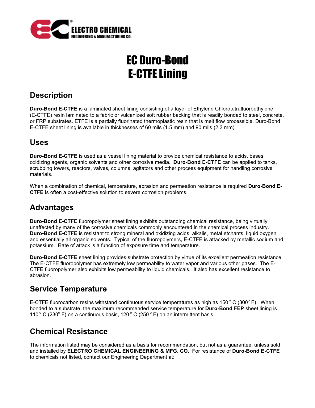 EC Duro-Bond E-CTFE Lining
