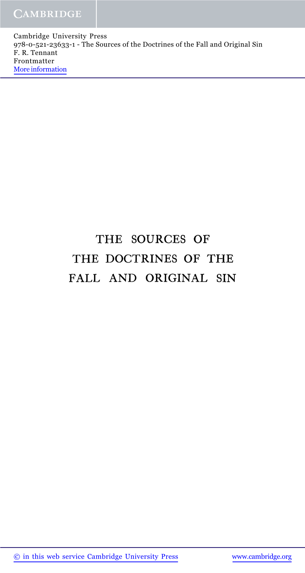 The Sources of the Doctrines of the Fall and Original Sin F