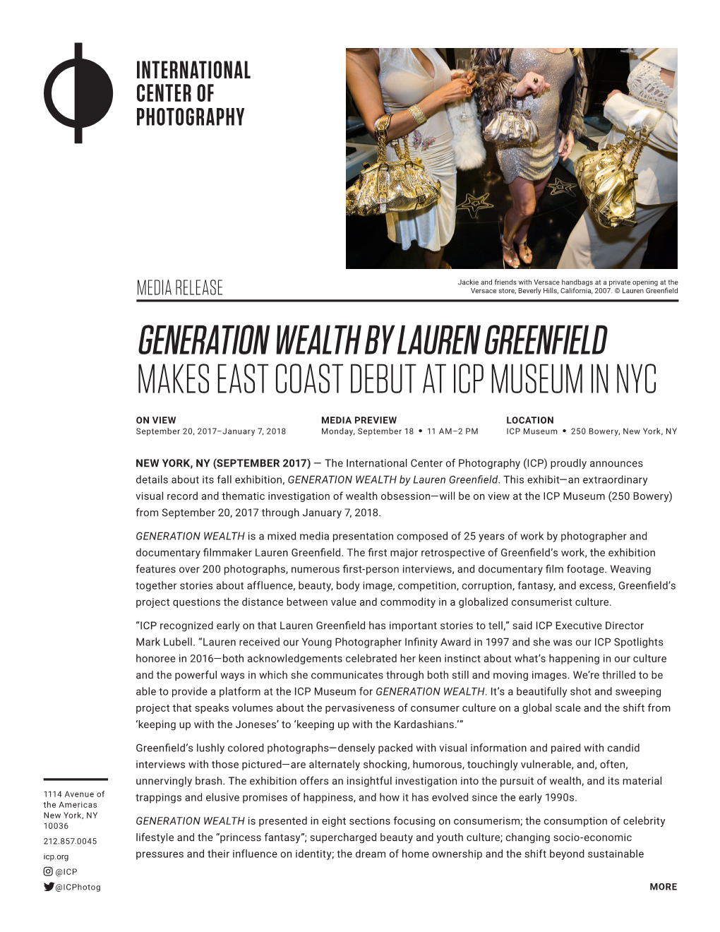 Generation Wealth by Lauren Greenfield Makes East Coast Debut at Icp Museum in Nyc