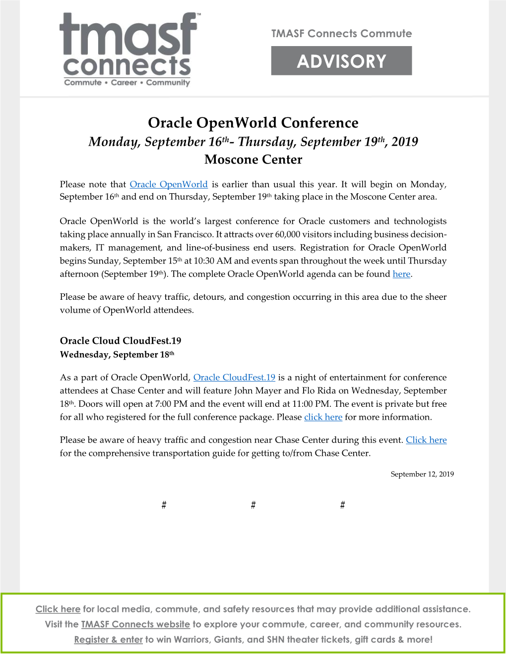 ADVISORY Oracle Openworld Conference