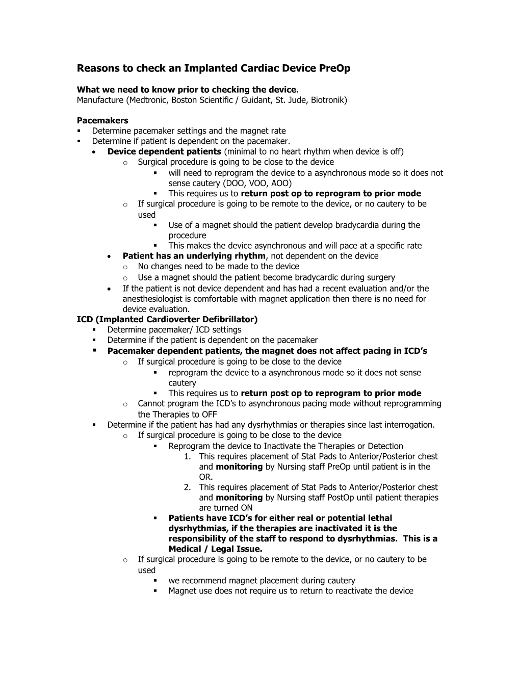 Reasons to Check an Implanted Cardiac Device Preop