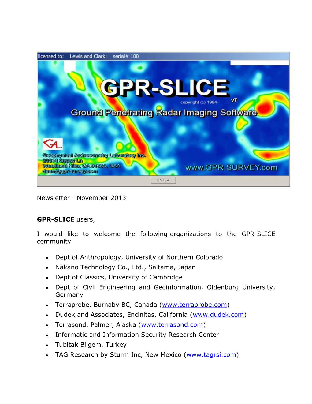 I Would Like to Welcome the Followingorganizations to the GPR-SLICE Community s1