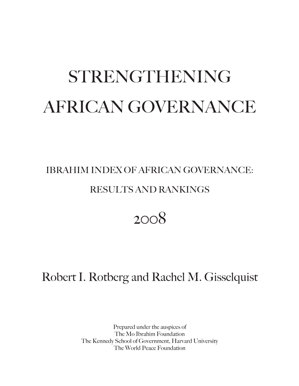 Strengthening African Governance 2008 Environmental Performance Index Esty Et Al
