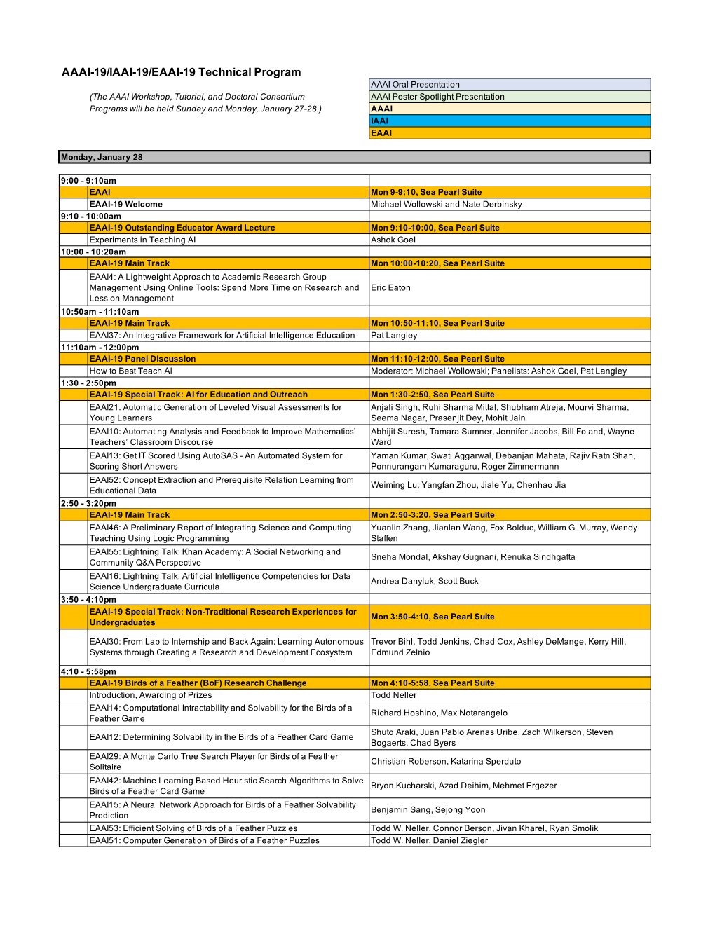 AAAI-19 Schedule.1.17.19