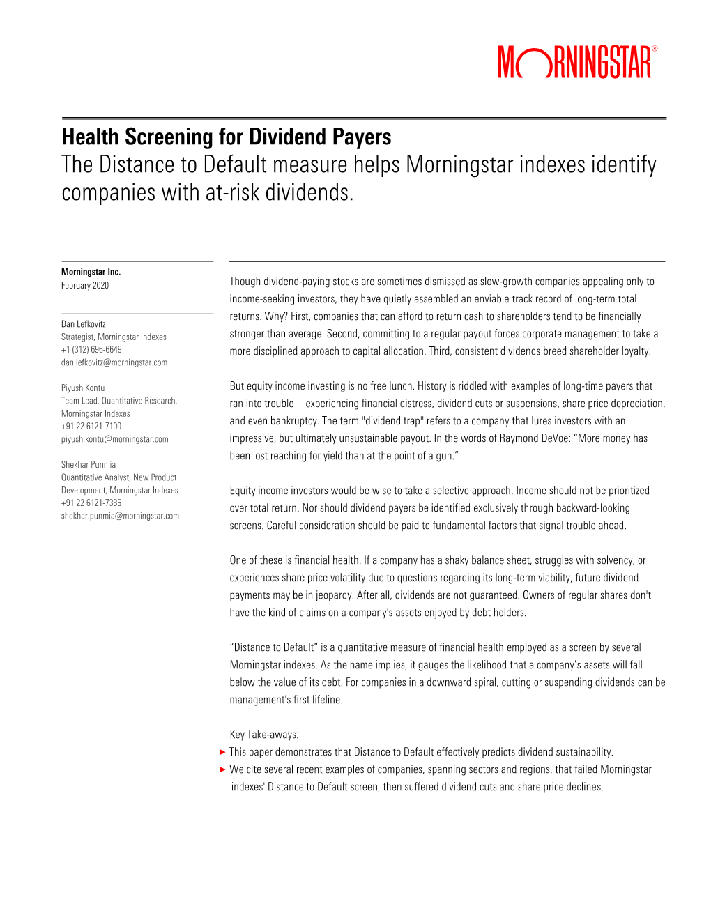 The Distance to Default Measure Helps Morningstar Indexes Identify Companies with At-Risk Dividends