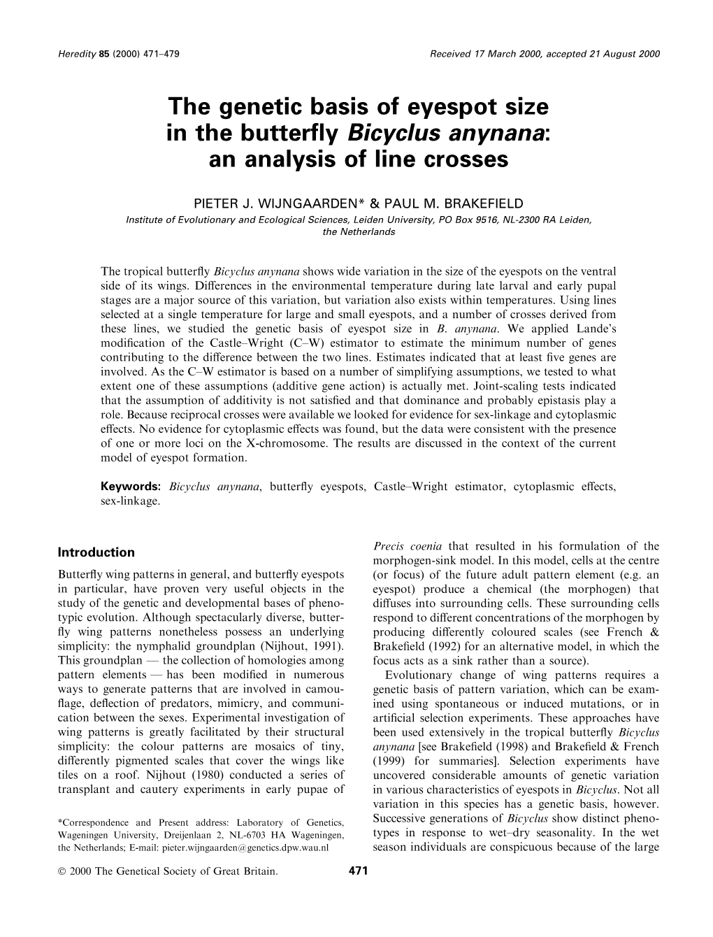 The Genetic Basis of Eyespot Size in the Butterfly Bicyclus