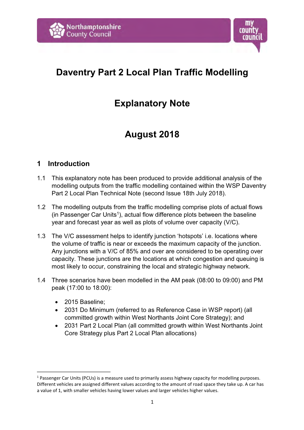 Daventry Part 2 Local Plan Traffic Modelling Explanatory Note August