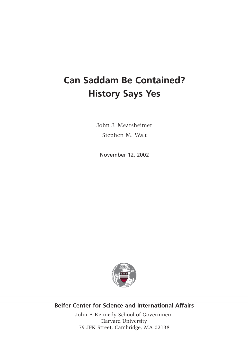 Can Saddam Be Contained? History Says Yes