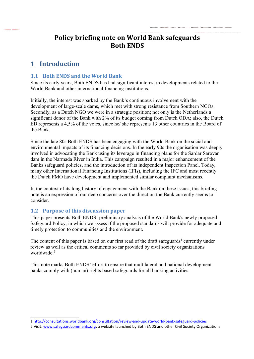 Policy Briefing Note on World Bank Safeguards