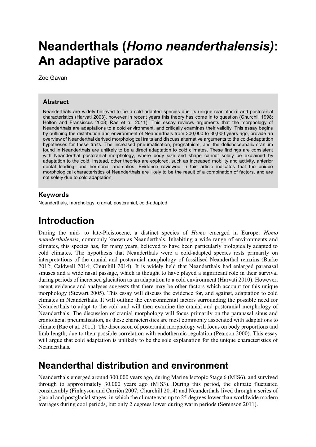 (Homo Neanderthalensis): an Adaptive Paradox