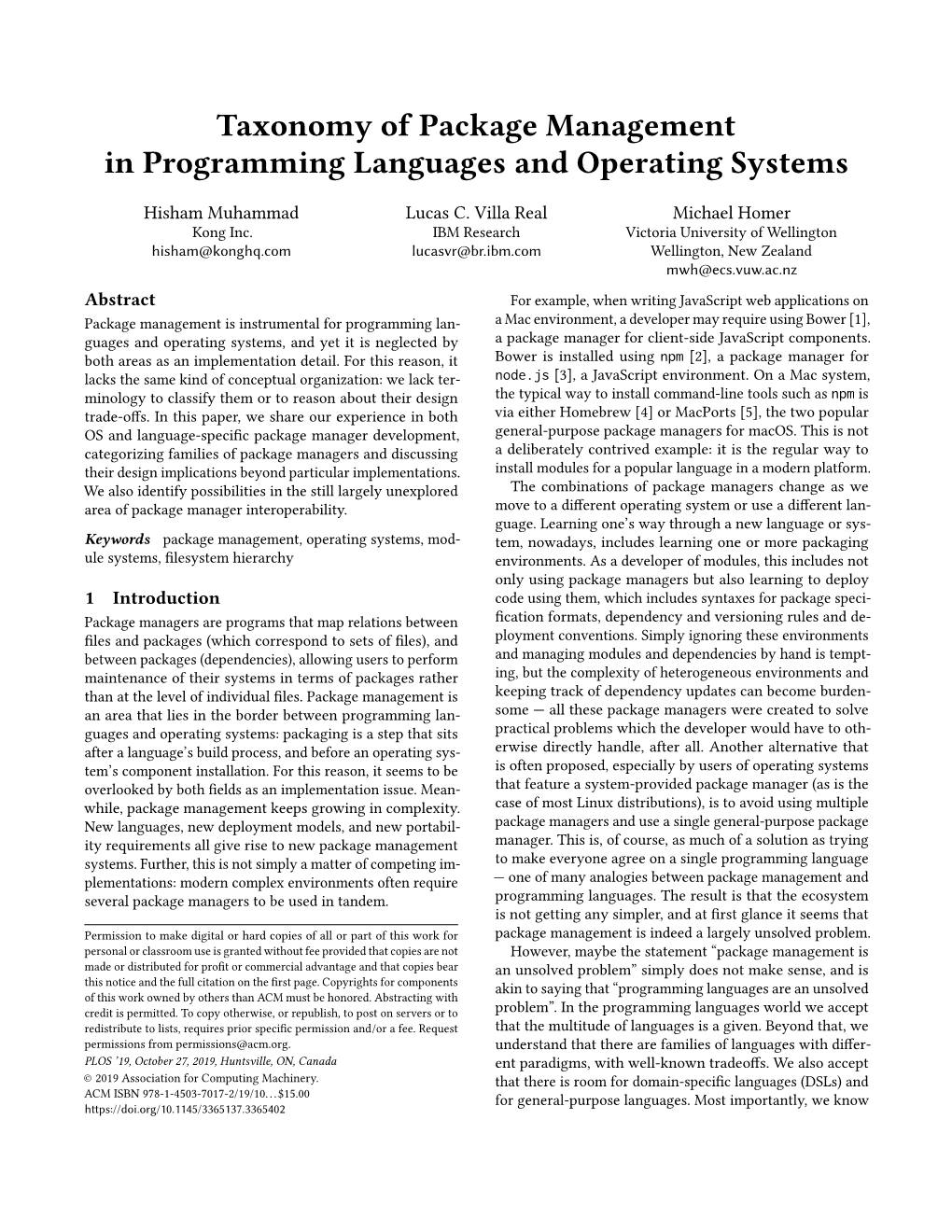 Taxonomy of Package Management in Programming Languages and Operating Systems