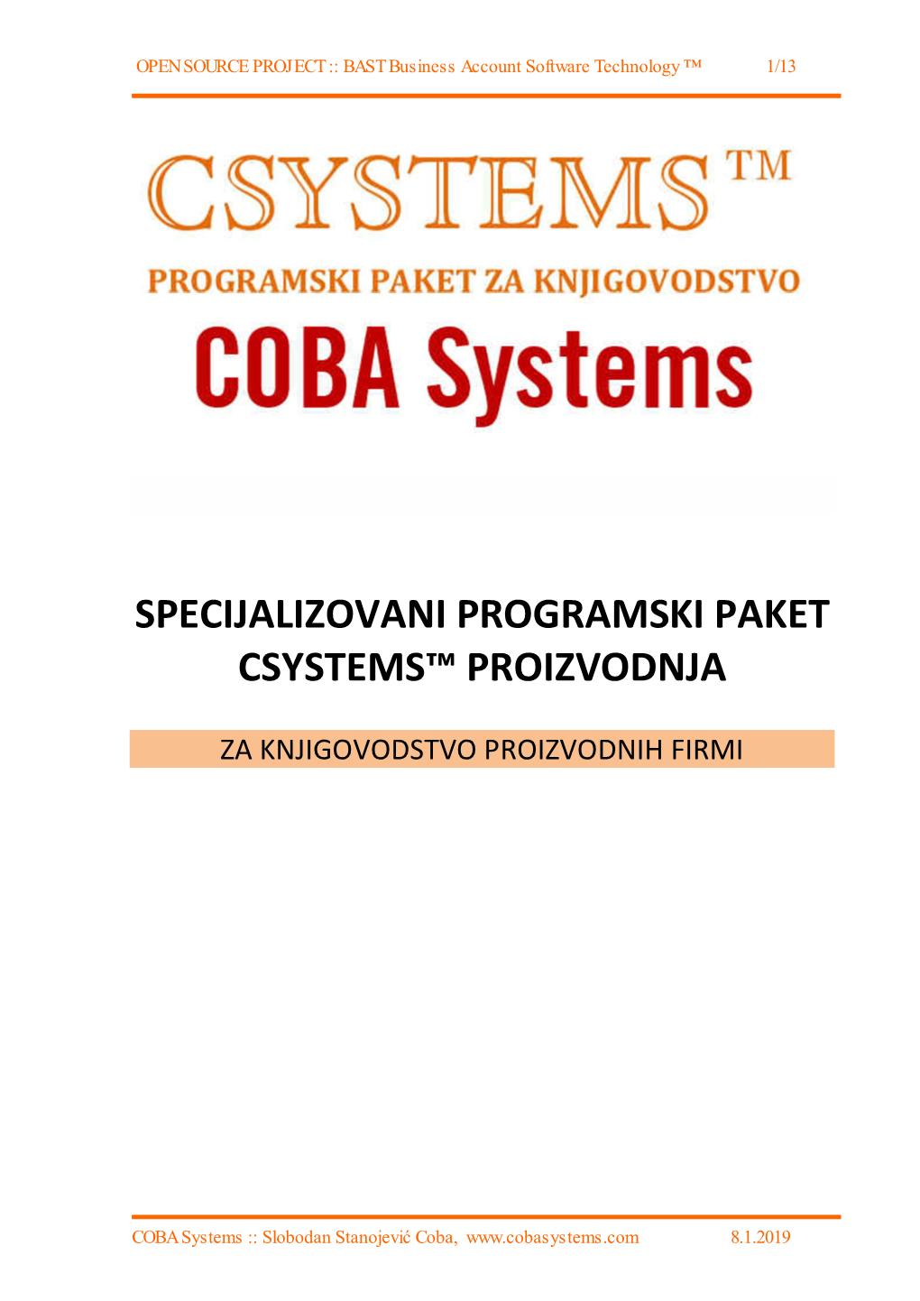 Specijalizovani Programski Paket Csystems™ Proizvodnja